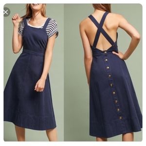 Anthropologie Maeve Chino apron bib midi dress